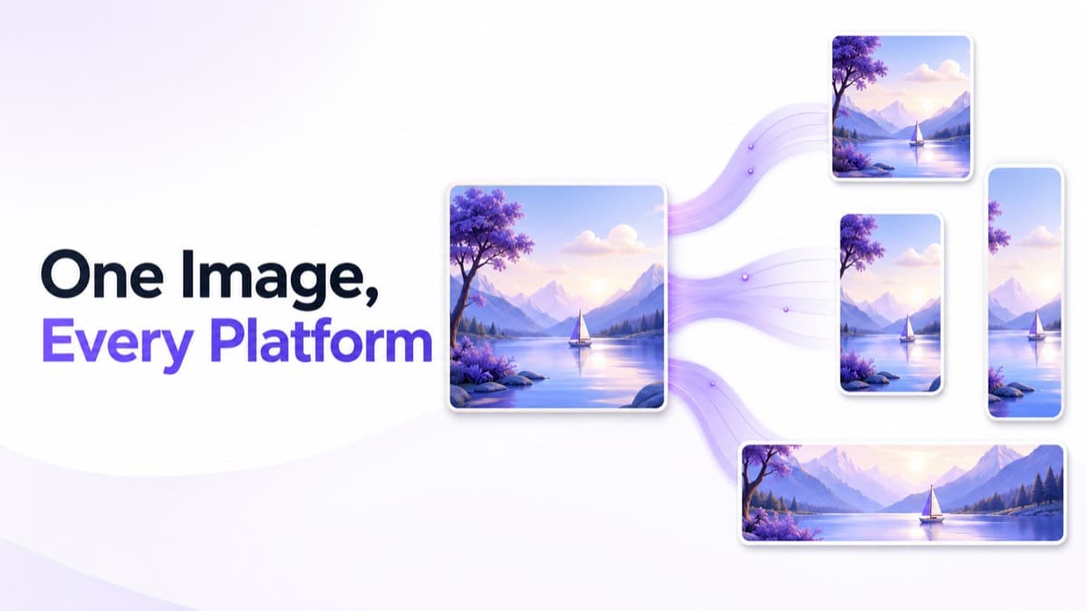 One source image transforming into multiple social platform aspect ratios